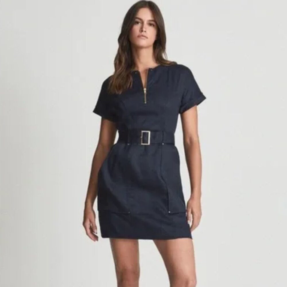 Reiss Navy Linen Dress Size 2